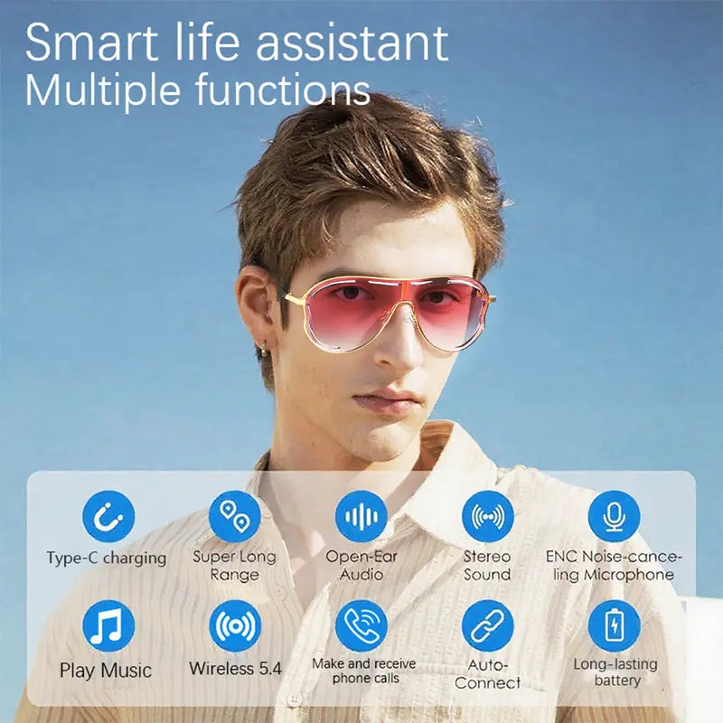 TYIIPLUS™ Smart Bluetooth 5.4 Audio Sunglasses – Open-Ear Wireless Music Glasses with UV Protection & Hands-Free Calling