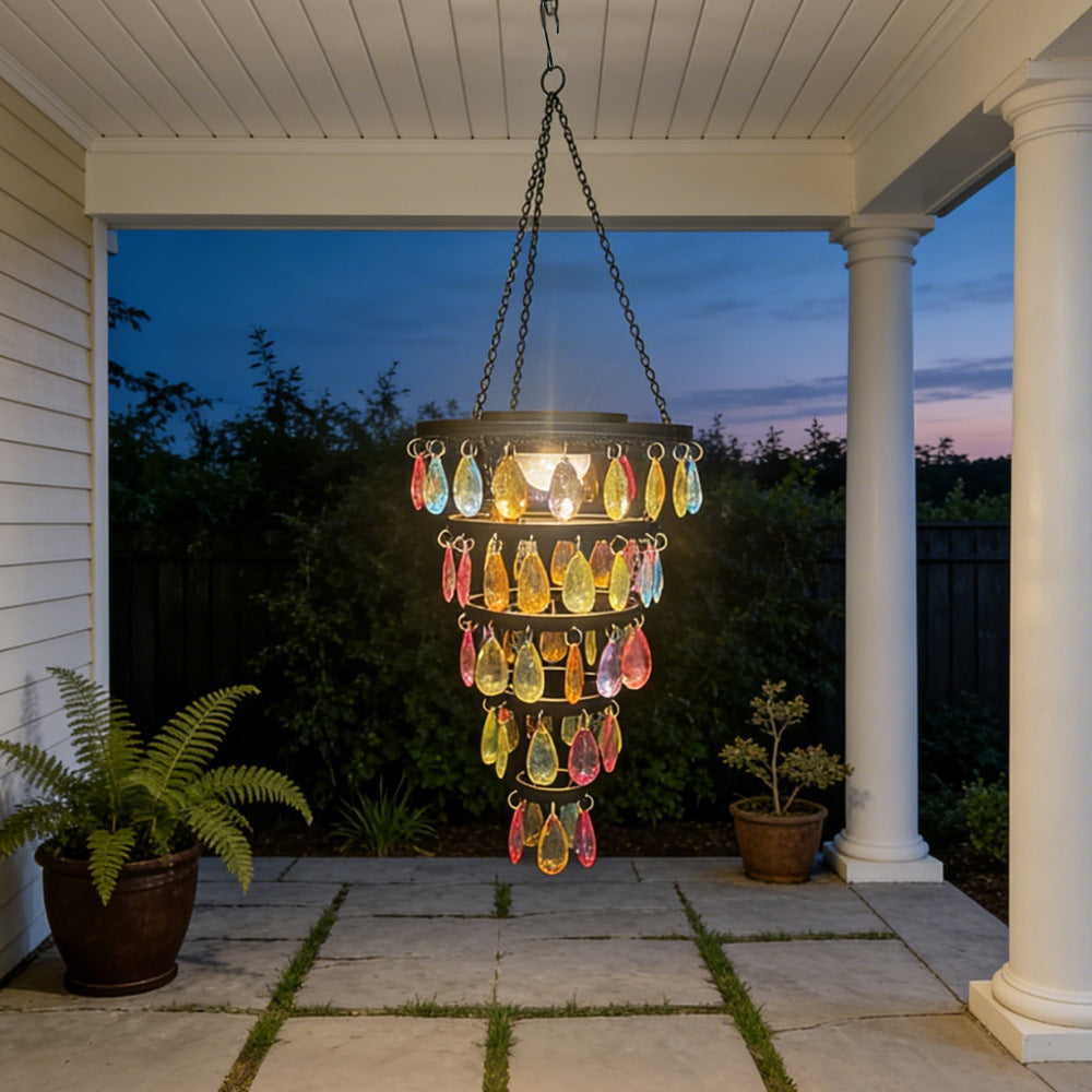 Vintage Solar Acrylic Crystal Chandelier – Outdoor Hanging Solar Light for Garden & Patio