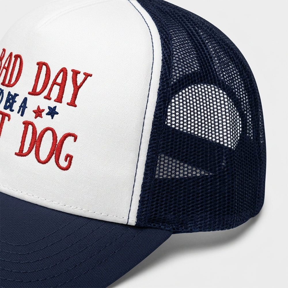 Embroidered Bad Day To Be A Hot Dog Foam Trucker Hat - Funny Patriotic Snapback Cap