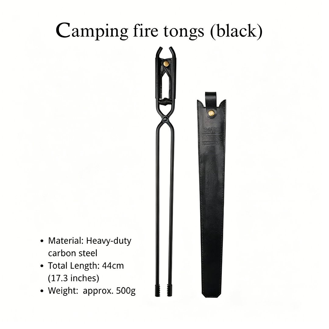 ⛺️ Camping Fire Tongs | Heavy-Duty Carbon Steel | Leather Sheath | Serrated Grip | Brown/Black Options