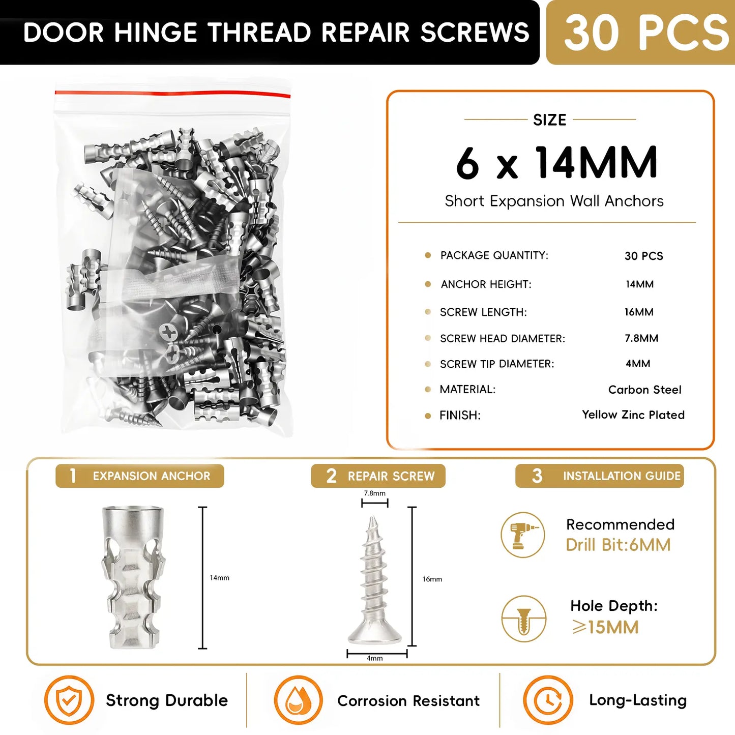 ๐ฉ 6ร14mm Door Hinge Thread Repair Screws