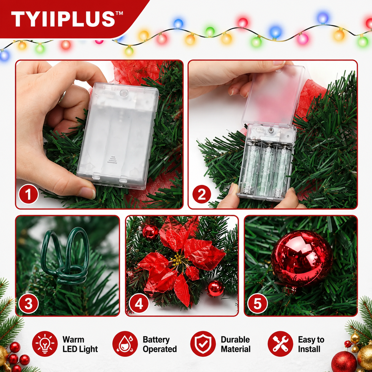 TYIIPLUS™ 2.7M Pre-Lit Christmas Garland with LED Lights