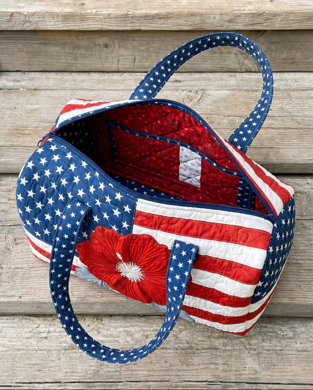 TYIIPLUS™ Handmade Quilted USA Tote Bag – Patriotic Stars & Stripes Travel Bag