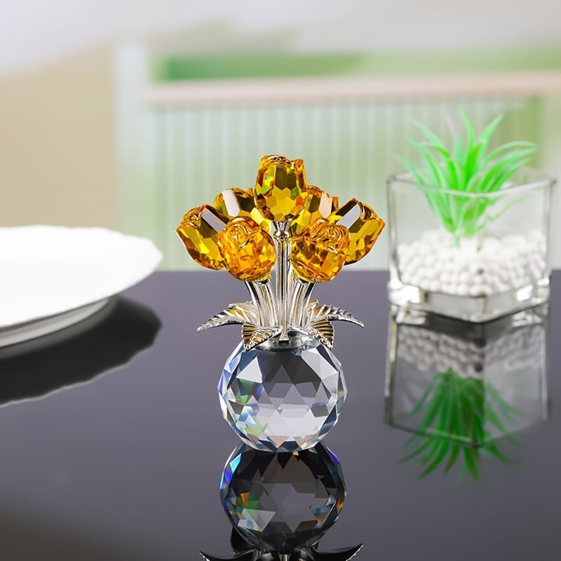 šMother's Day Saleā¤ļø Crystal Colourful Rose Flower Collectible Figurine with Vase