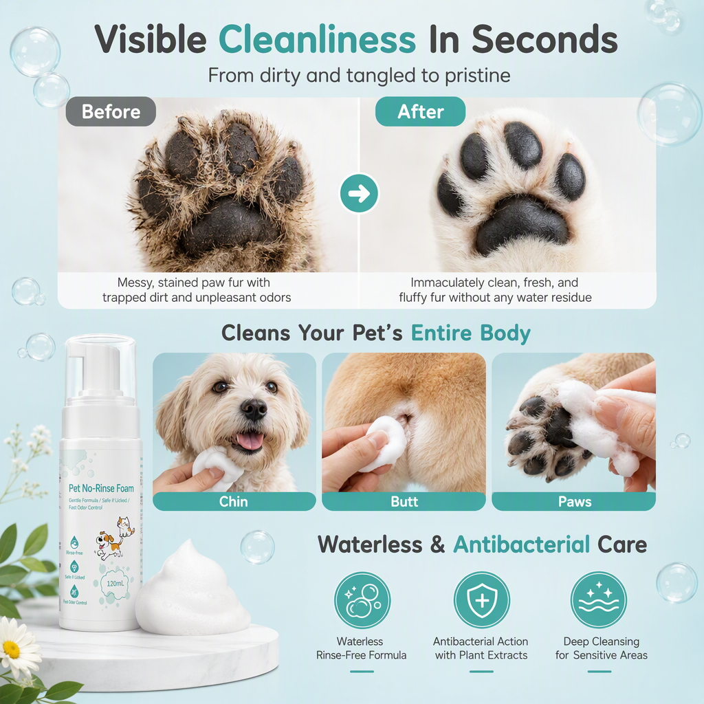 🔥🐾50K+ SOLD!🧼 No-Rinse Pet Cleansing Foam – For cats & dogs ✨