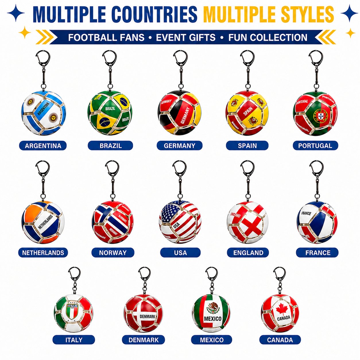 🏆⚽ Officially Licensed World Flag Soccer Fidget Keychain | Pocket Stress Relief Toy