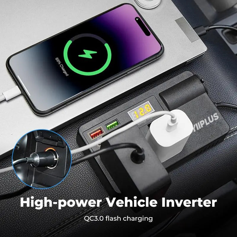 TYIIPLUS™ 12V/24V Car Power Inverter with PD30W Fast Charging & Dual AC Outlets
