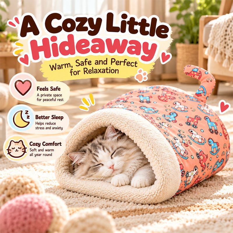 🐱 Plush Self-Warming Pet Sleeping Bag & Cave Bed