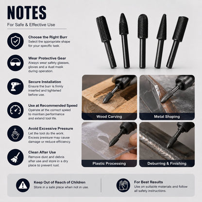 🔥 5-Piece Carbon Steel File Set – High-Speed Wood Grinding & Carving Bits