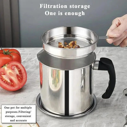 Stainless Steel Cooking Oil & Bacon Grease Container with Strainer