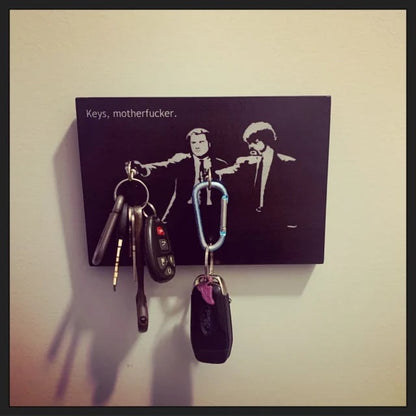 Cinematic "Where Are Your Keys?" Wall Key Holder, Wood Mounted Wall Art