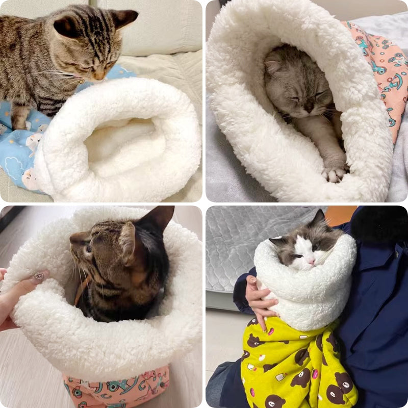 🐱 Plush Self-Warming Pet Sleeping Bag & Cave Bed