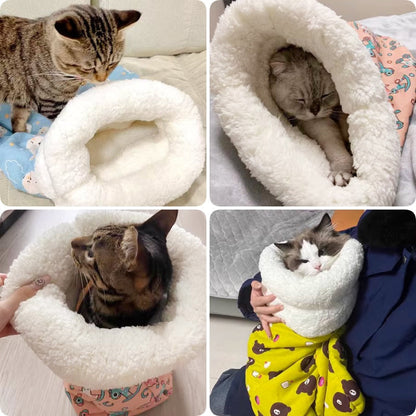 🐱 Plush Self-Warming Pet Sleeping Bag & Cave Bed