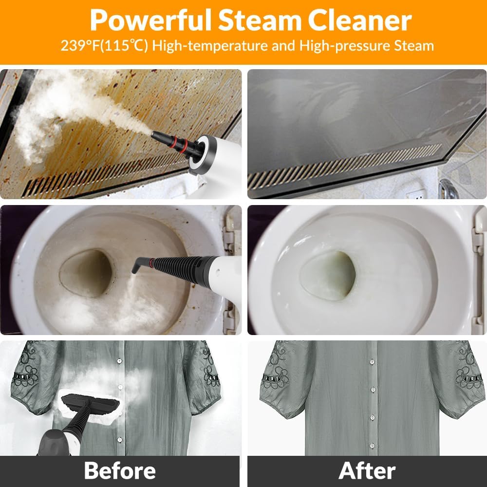 Handheld Pressurized Steam Cleaner with 12-Piece Accessory Kit