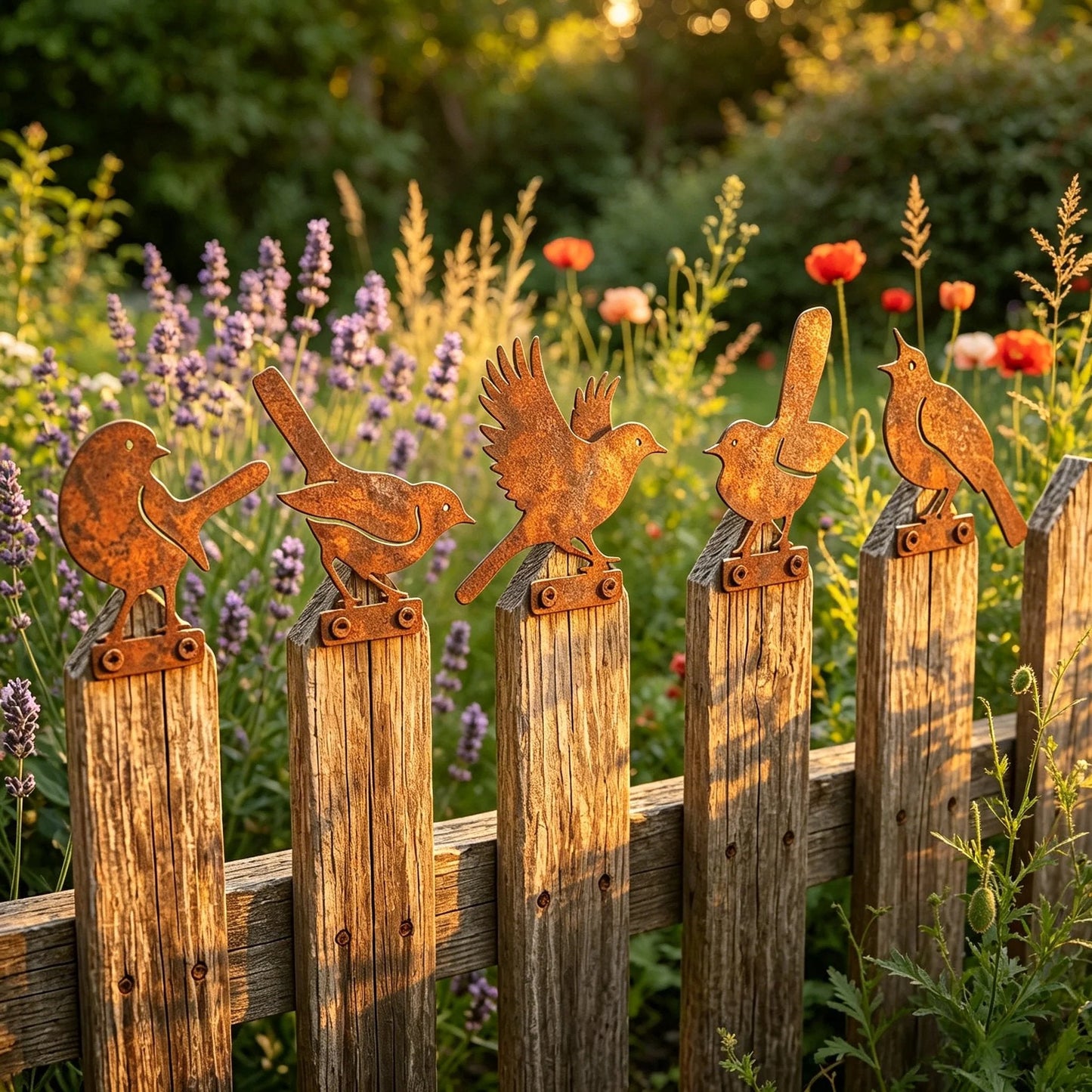 🐦 5-Piece Lifelike Rusty Metal Bird Silhouettes Garden Art