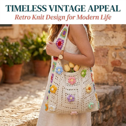 Casual Hollow Knit Tote Bag – Large Capacity Woven Shoulder Bag