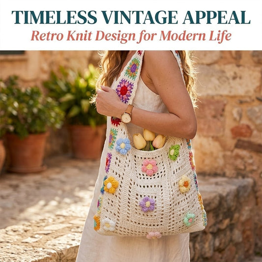 Casual Hollow Knit Tote Bag – Large Capacity Woven Shoulder Bag