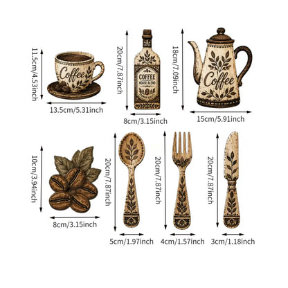 TYIIPLUS™ 7-Piece Wooden Coffee Kitchen Wall Decor Set – Vintage Farmhouse Coffee-Themed Wall Art