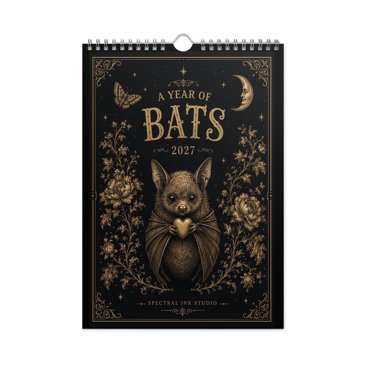 2027 Vintage Victorian Gothic Bat Art Monthly Wall Calendar