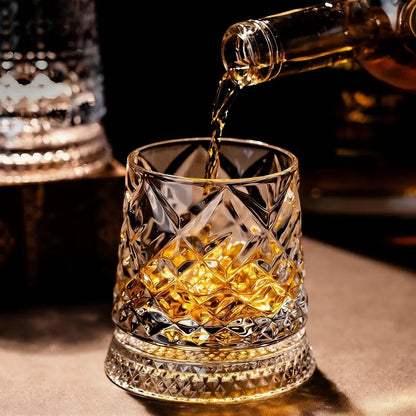 🌈Hand-Painted Embossed Rotating Whiskey Glass (✨Including a Rotating Base)