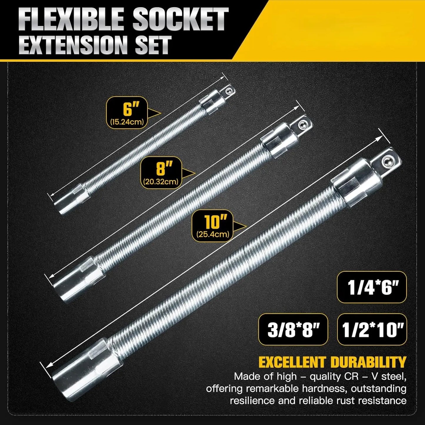 TYIIPLUS™ Flexible Socket Extension Bar Set – Bendable Ratchet Wrench Extensions for Tight Spaces, CR-V Steel Automotive Repair Tool Kit