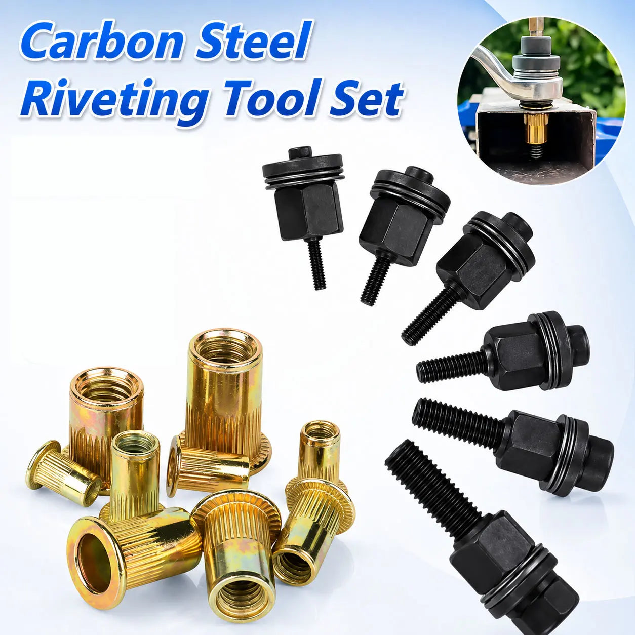 TYIIPLUS™ Rivet Nut Tool Kit (M3-M8) – Carbon Steel Rivnut Adapter Set for Electric Drill & Manual Wrench | Threaded Insert Installation Tool