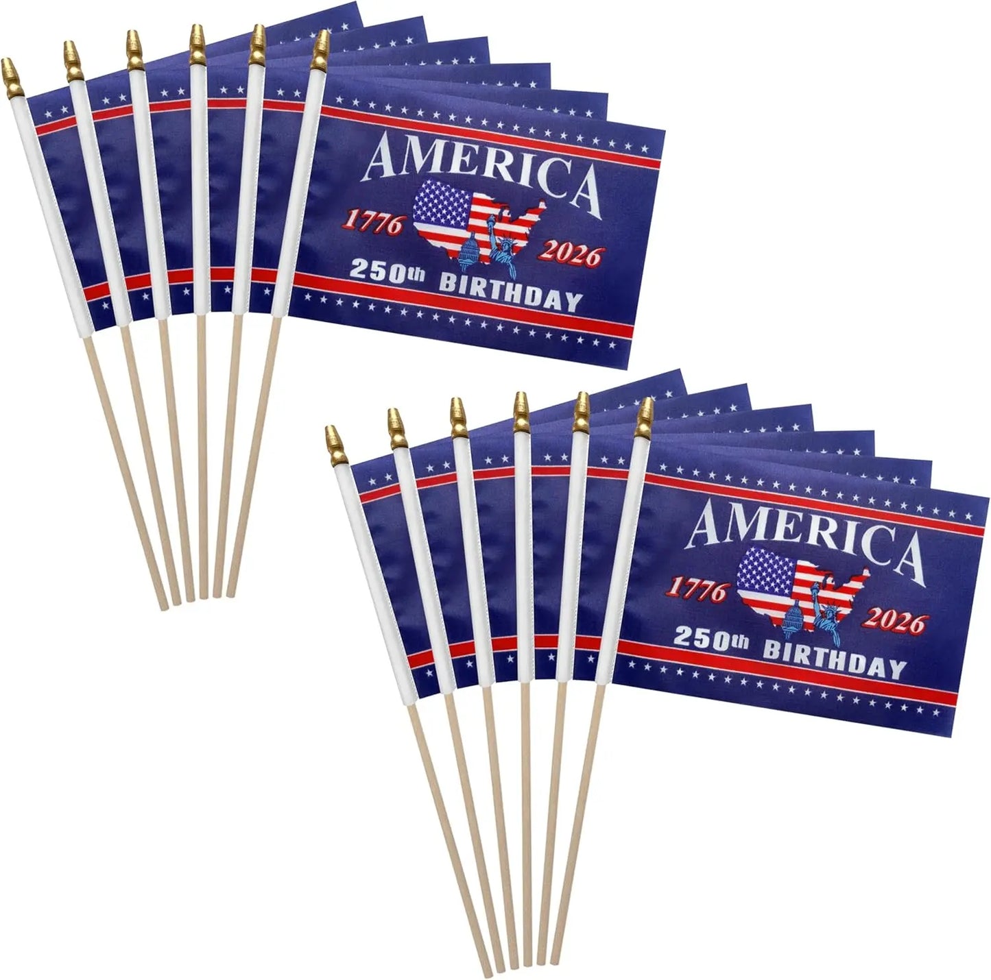 America 250th Birthday Handheld Flags – 1776–2026 Patriotic Mini Stick Flags for Independence Day Celebrations