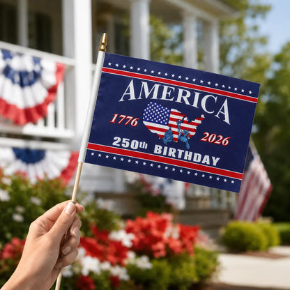 America 250th Birthday Handheld Flags – 1776–2026 Patriotic Mini Stick Flags for Independence Day Celebrations