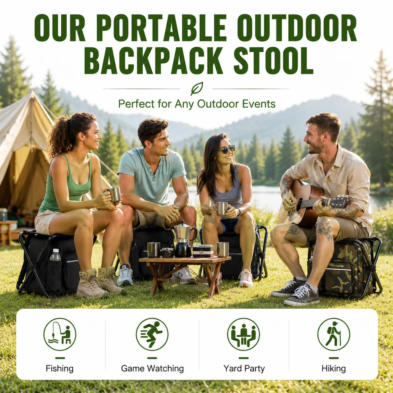 TYIIPLUS™ 3-in-1 Folding Backpack Stool with Insulated Cooler Bag