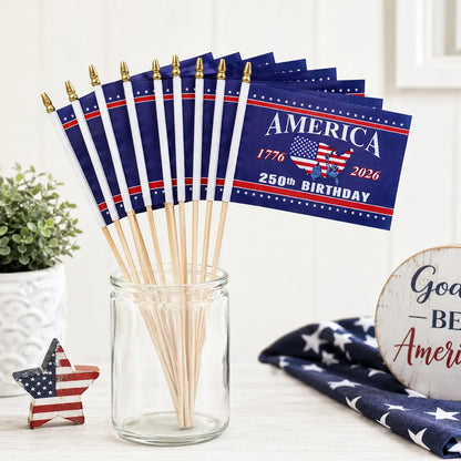 America 250th Birthday Handheld Flags – 1776–2026 Patriotic Mini Stick Flags for Independence Day Celebrations