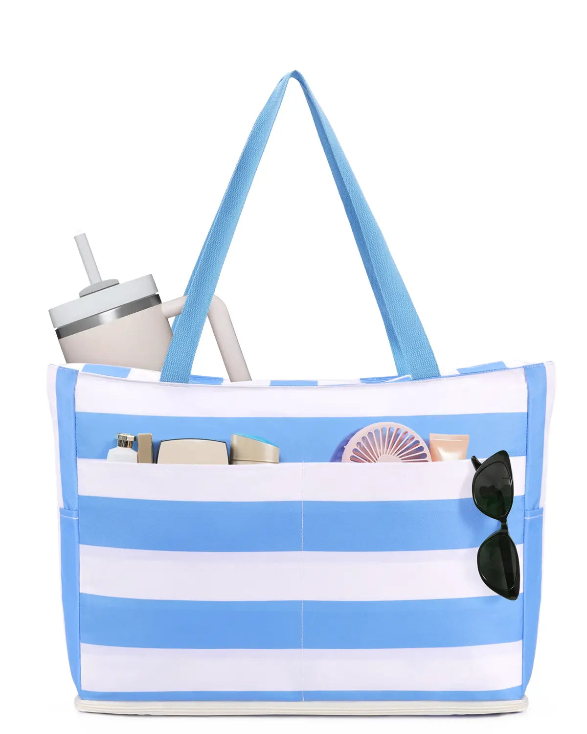 TYIIPLUS™ Large Waterproof Beach Tote Bag with Sandproof Bottom & 40oz Tumbler Pocket