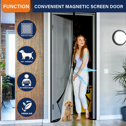 Magnetic Screen Door – Self-Sealing Mesh Curtain, Hands-Free Entry, Easy Install, Pet & Kid Friendly