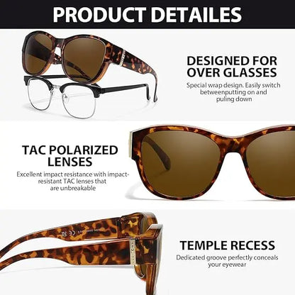 TYIIPLUS™ Polarized Fit-Over Sunglasses for Women - Stylish UV400 Over-Glasses Sunglasses for Prescription Eyewear