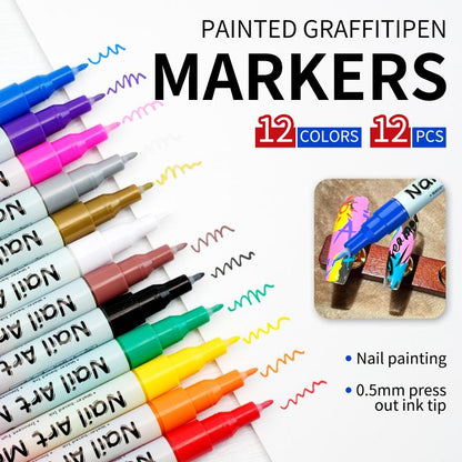 Nail Art Marker Set (12/24 Colors) – Waterproof DIY Nail Pens with Precision Tips for Easy Nail Design