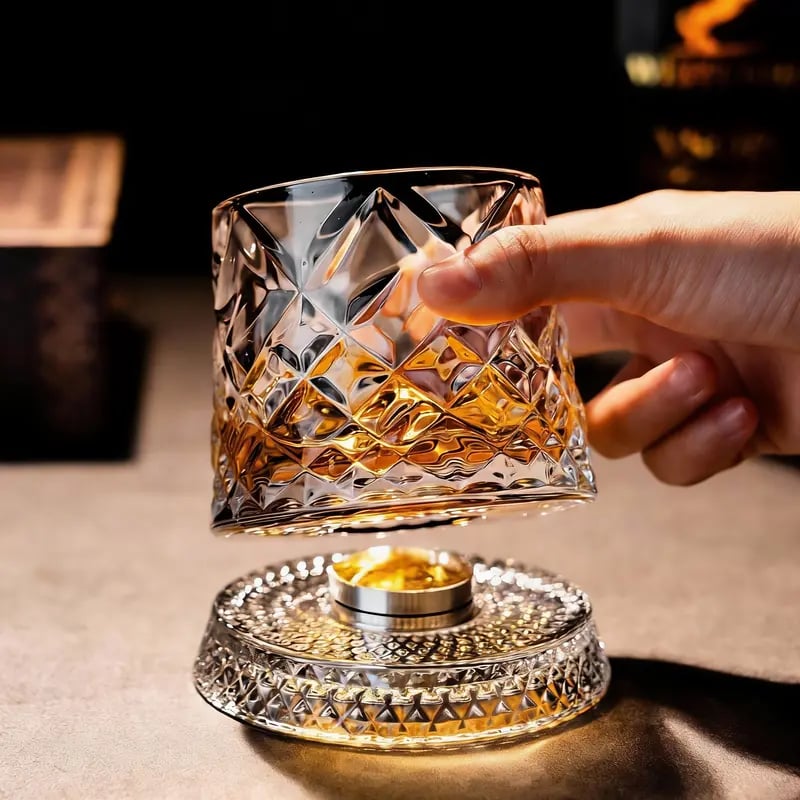🌈Hand-Painted Embossed Rotating Whiskey Glass (✨Including a Rotating Base)