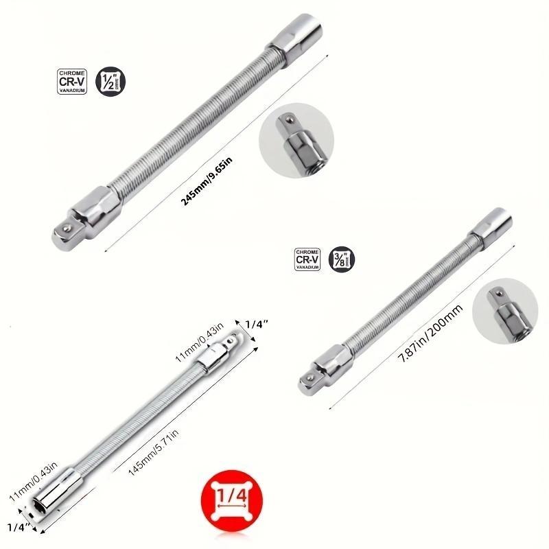 TYIIPLUS™ Flexible Socket Extension Bar Set – Bendable Ratchet Wrench Extensions for Tight Spaces, CR-V Steel Automotive Repair Tool Kit