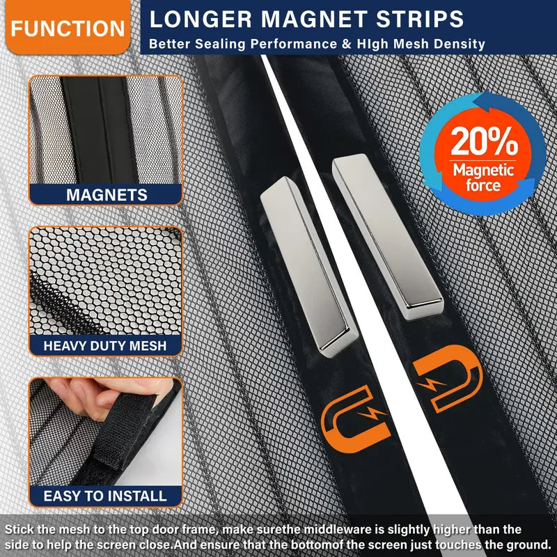 Magnetic Screen Door – Self-Sealing Mesh Curtain, Hands-Free Entry, Easy Install, Pet & Kid Friendly