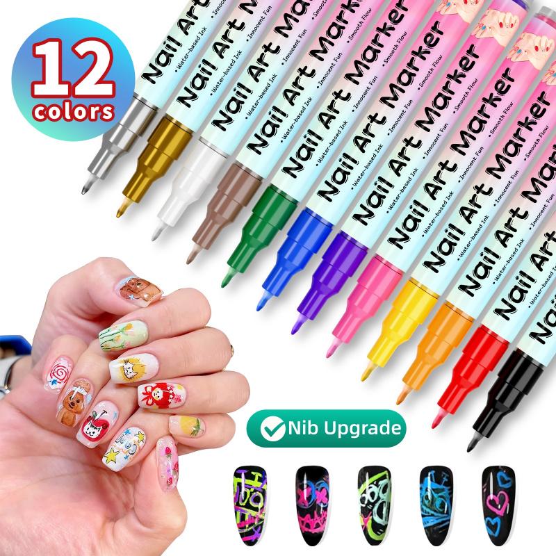 Nail Art Marker Set (12/24 Colors) – Waterproof DIY Nail Pens with Precision Tips for Easy Nail Design