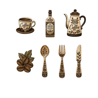TYIIPLUS™ 7-Piece Wooden Coffee Kitchen Wall Decor Set – Vintage Farmhouse Coffee-Themed Wall Art