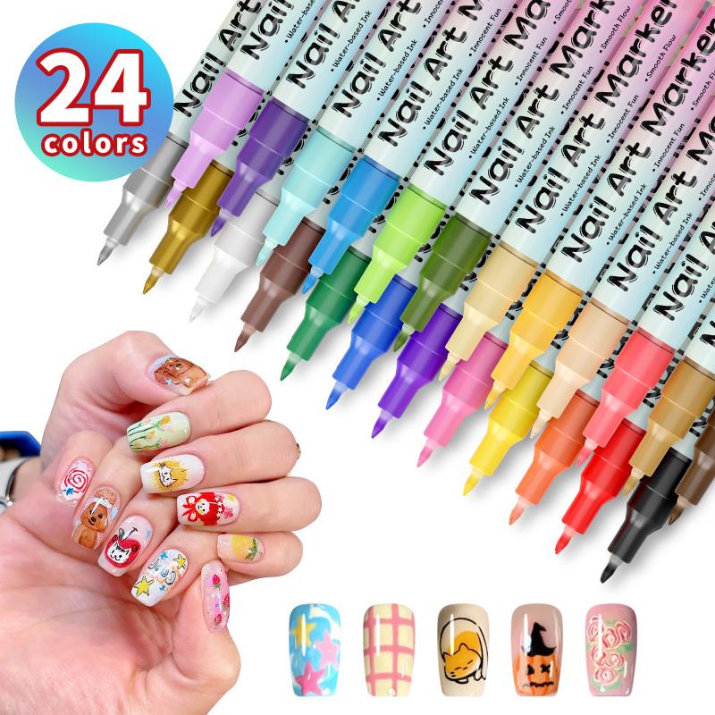 Nail Art Marker Set (12/24 Colors) – Waterproof DIY Nail Pens with Precision Tips for Easy Nail Design