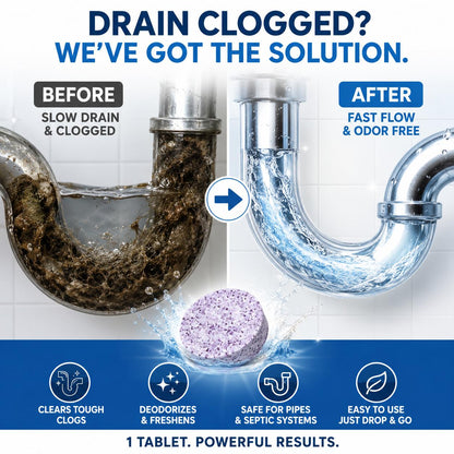 TYIIPLUS™ Multi-Functional Pipe Cleaner Tablets – Drain, Washer & Septic System Cleaning Tablets | Odor Eliminator, Clog Remover & Descaler