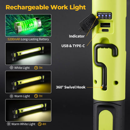 TYIIPLUS™ 3000LM Rechargeable Under Hood Work Light Bar with Magnetic Base & Hooks