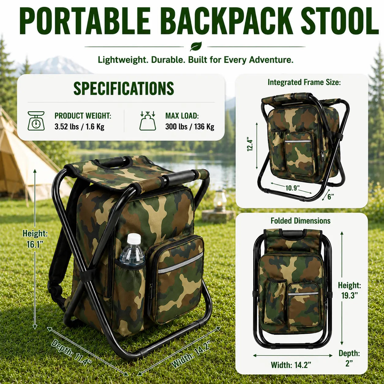 TYIIPLUS™ 3-in-1 Folding Backpack Stool with Insulated Cooler Bag