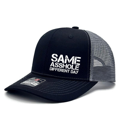 TYIIPLUS™ “Same Asshole Different Day” Funny Trucker Hat – Unisex Adjustable Mesh Snapback Cap