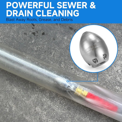3/8" NPT Sewer Jetter Nozzle – 7 Jet Stainless Steel Pressure Washer Drain Cleaning Nozzle, 3000 PSI, 40L/Min