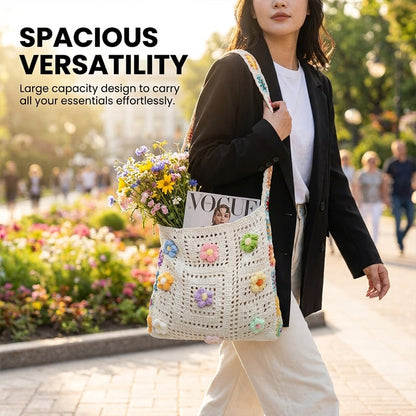 Casual Hollow Knit Tote Bag – Large Capacity Woven Shoulder Bag