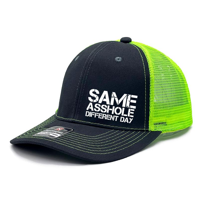 TYIIPLUS™ “Same Asshole Different Day” Funny Trucker Hat – Unisex Adjustable Mesh Snapback Cap
