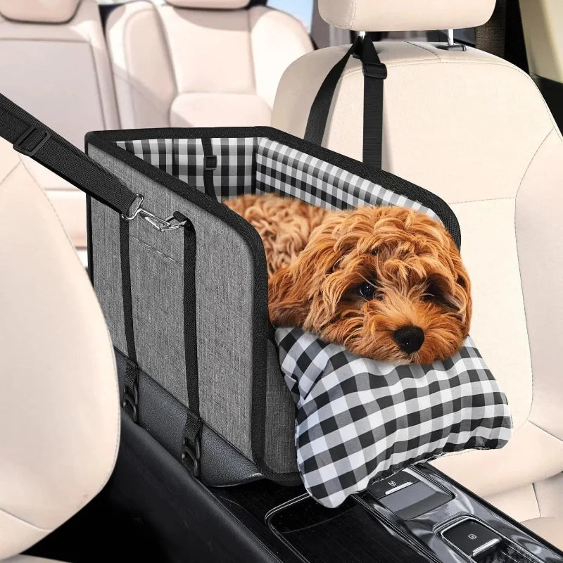 TYIIPLUS™ Center Console Dog Car Seat for Small Dogs & Cats – Portable Pet Booster Seat with Safety Leash, Removable Cushion & Storage Pocket