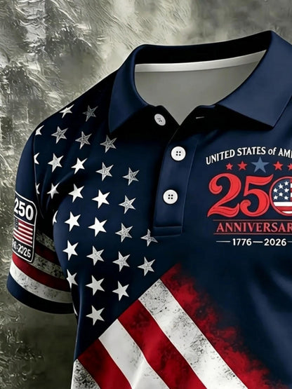 250th Anniversary American Flag Polo Shirt for Men