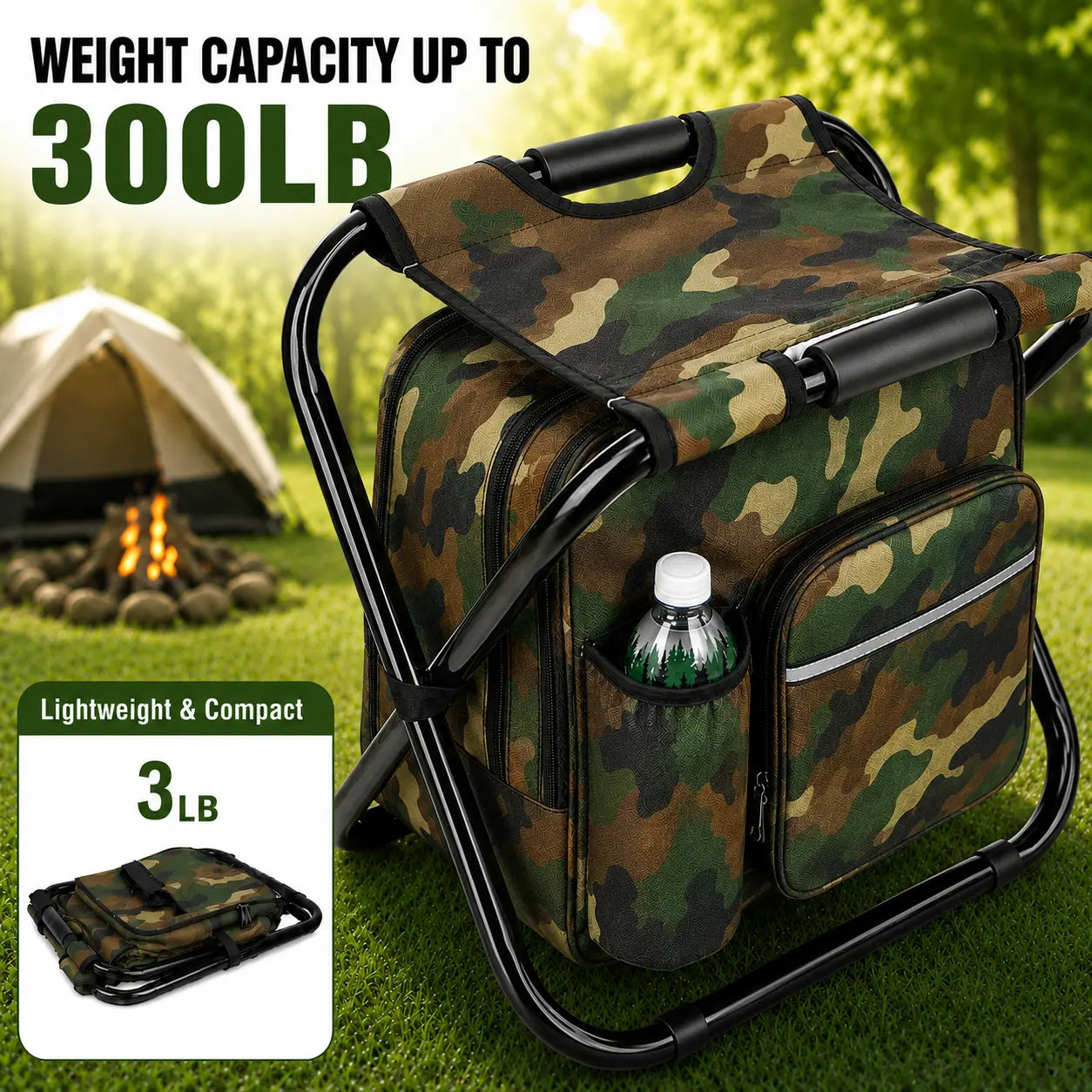 TYIIPLUS™ 3-in-1 Folding Backpack Stool with Insulated Cooler Bag